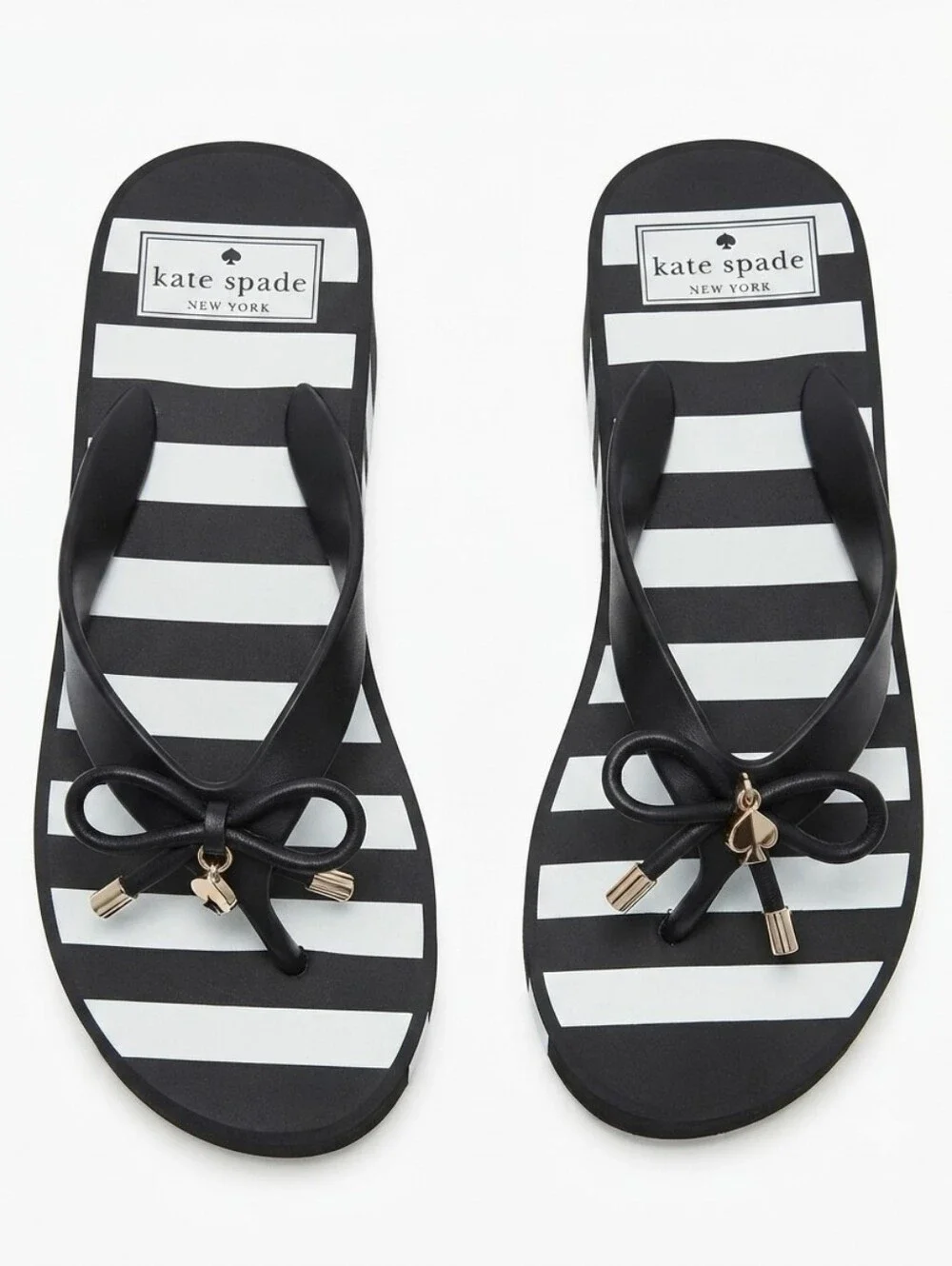 Kate Spade New York Rhett Platform Wedge Flip Flop Sandals Black White Charm 7M